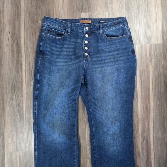 Judy Blue Denim - Judy Blue Womens Straight Fit Jeans Medium Wash Button Fly High Rise Denim